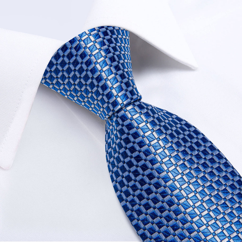 Modern Blue Plaid Silk with Pocket Square and Cufflinks Silk Tie Set - GentCrest - View 2