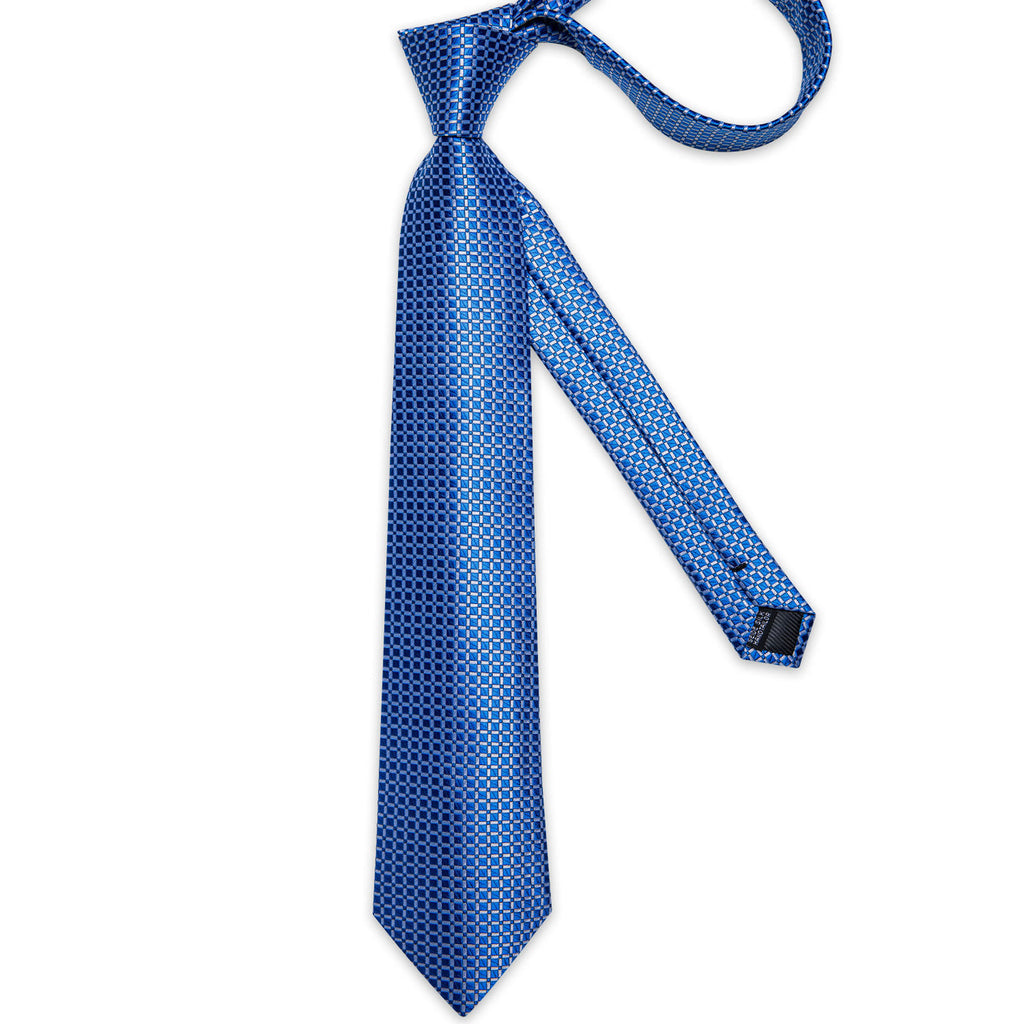 Modern Blue Plaid Silk with Pocket Square and Cufflinks Silk Tie Set - GentCrest - View 6