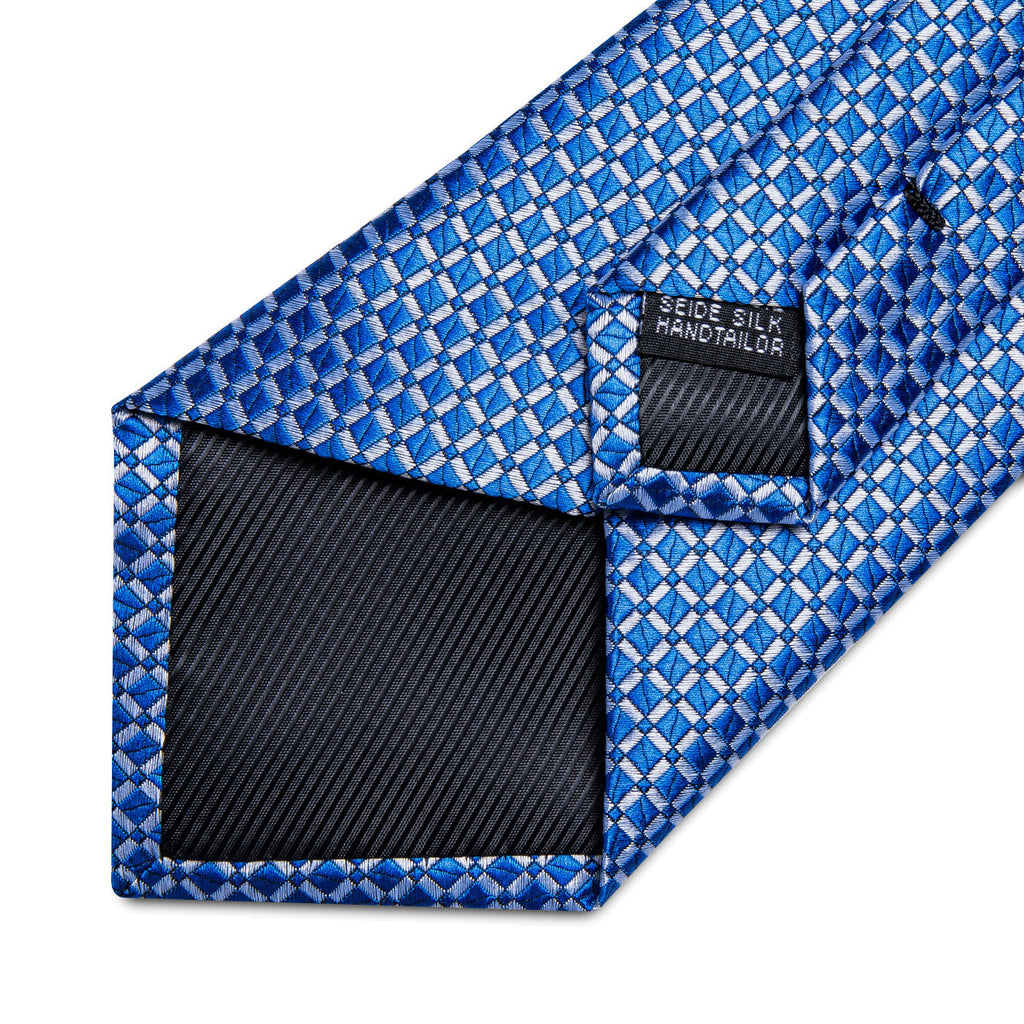 Modern Blue Plaid Silk with Pocket Square and Cufflinks Silk Tie Set - GentCrest - View 5