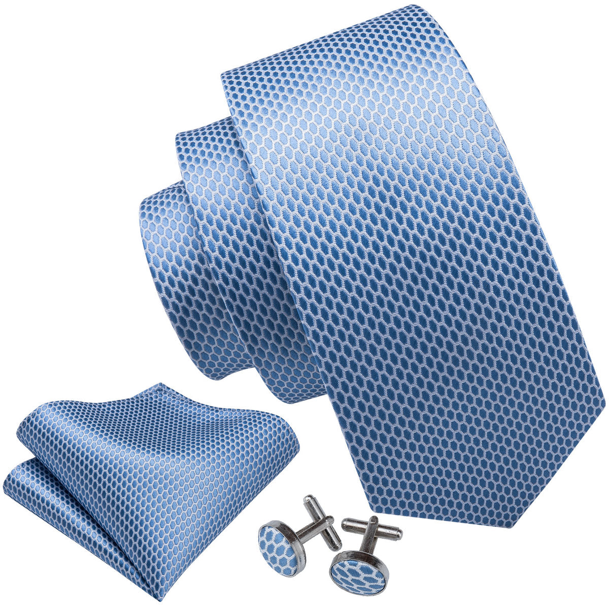 Sky Blue Geometric Silk Tie Set - GentCrest - View 3