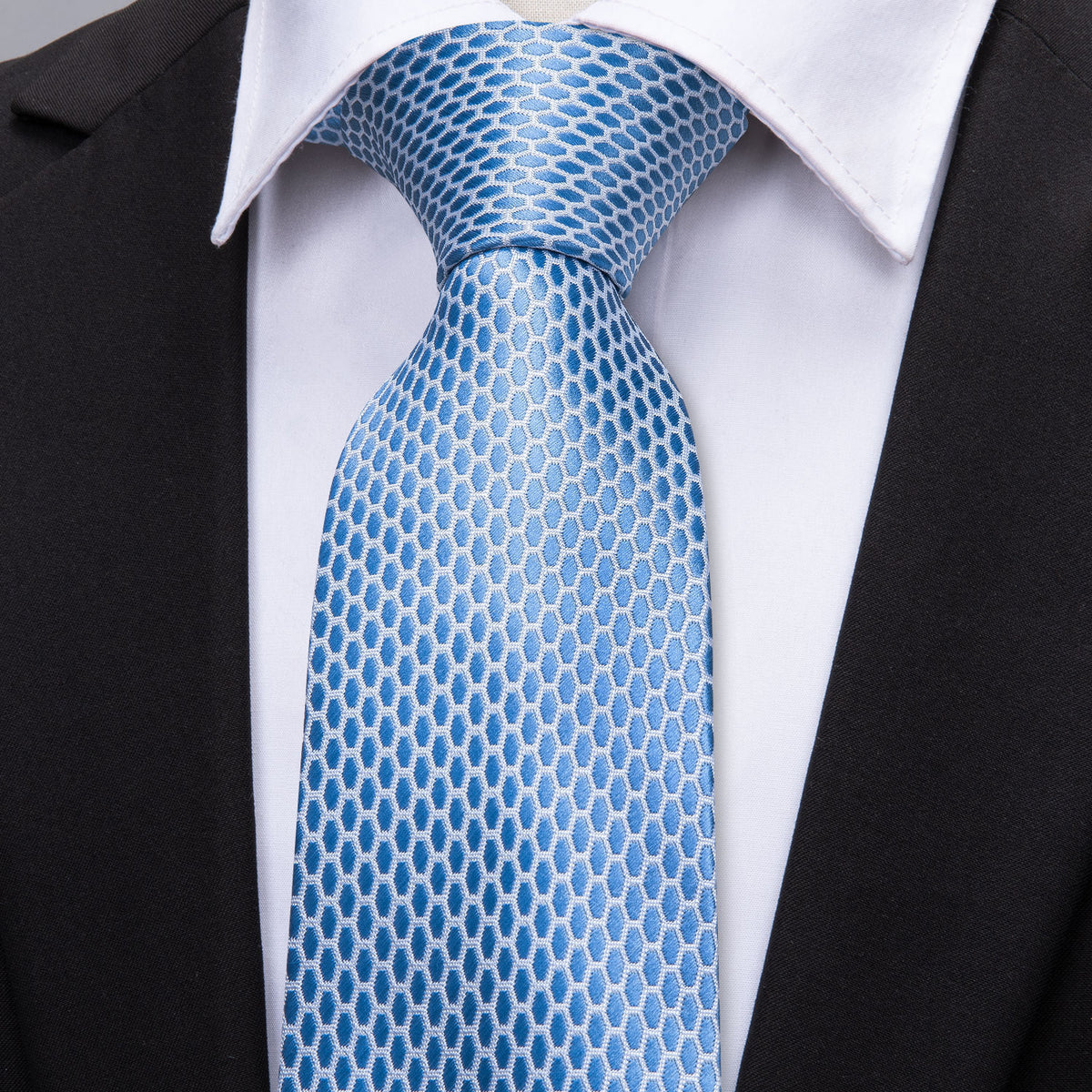 Sky Blue Geometric Silk Tie Set - GentCrest - View 2