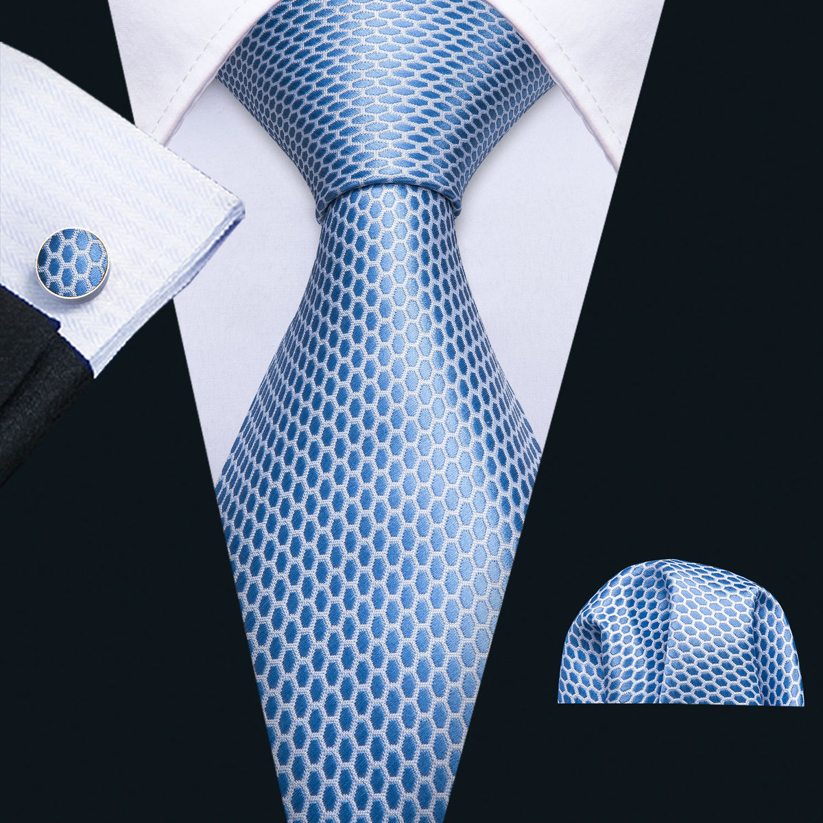 Sky Blue Geometric Silk Tie Set - GentCrest