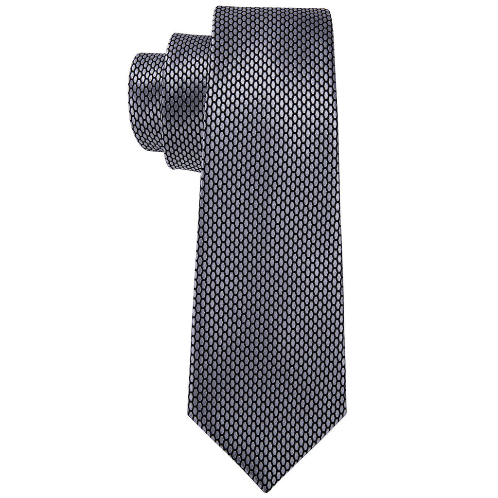 Sophisticated Gray Geometric Plaid with Pocket Square and Cufflinks Silk Tie Set - GentCrest - View 5