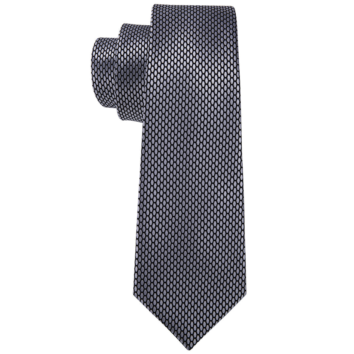 Sophisticated Gray Geometric Plaid with Pocket Square and Cufflinks Silk Tie Set - GentCrest - View 5