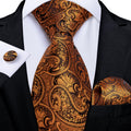 GentCrest Orange Paisley Tie Hanky Cufflinks Set - Image 1