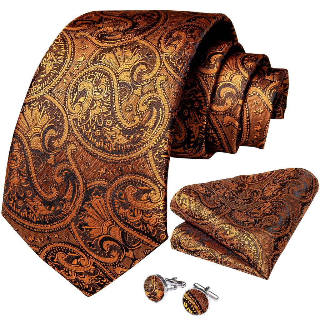 GentCrest Orange Paisley Tie Hanky Cufflinks Set - Image 2