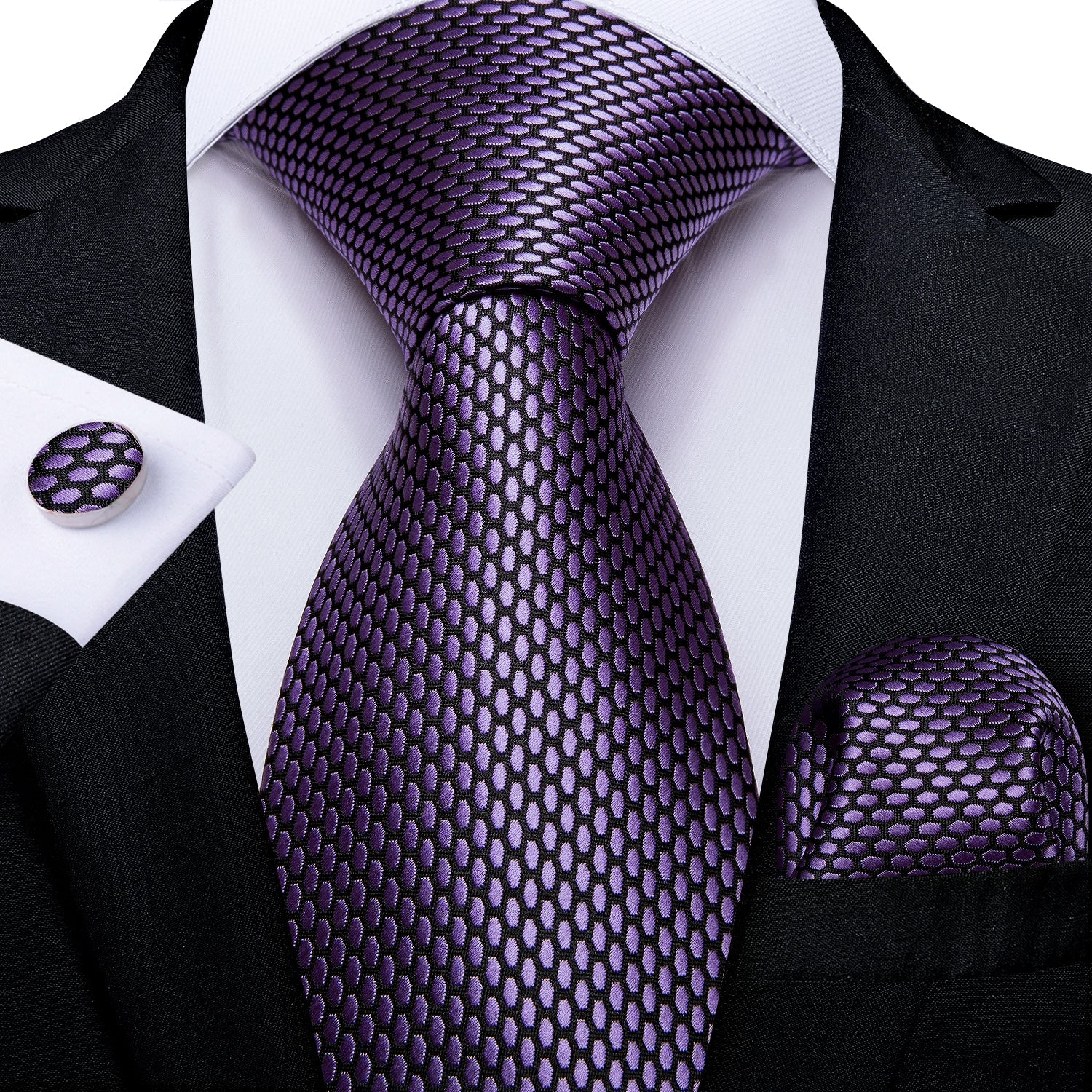 GentCrest Purple Polka Dot Tie Hanky Cufflinks Set - Image 1