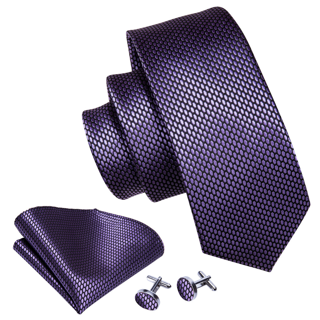 Purple Geometric Solid Silk Tie Set - GentCrest - View 4