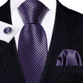 Purple Geometric Solid Silk Tie Set - GentCrest