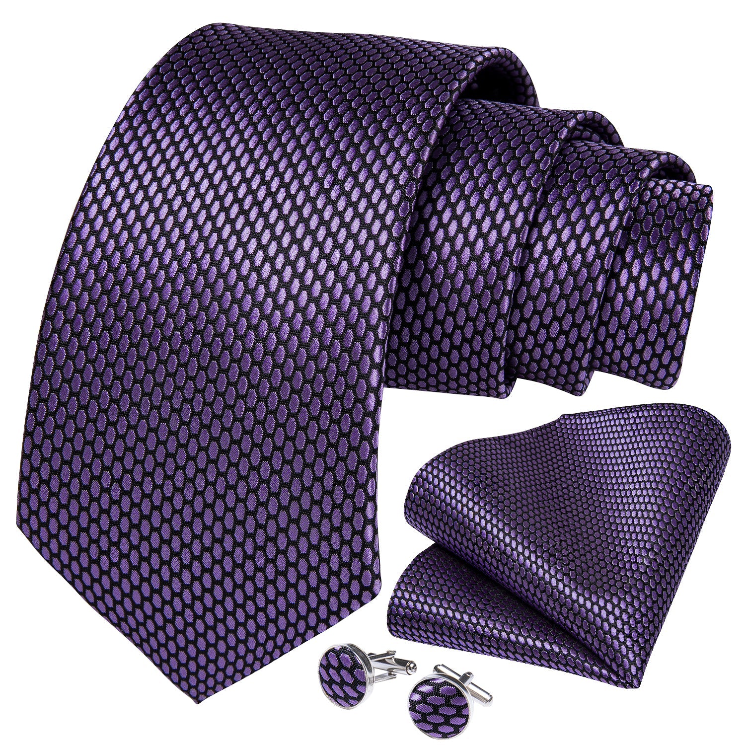 GentCrest Purple Polka Dot Tie Hanky Cufflinks Set - Image 2