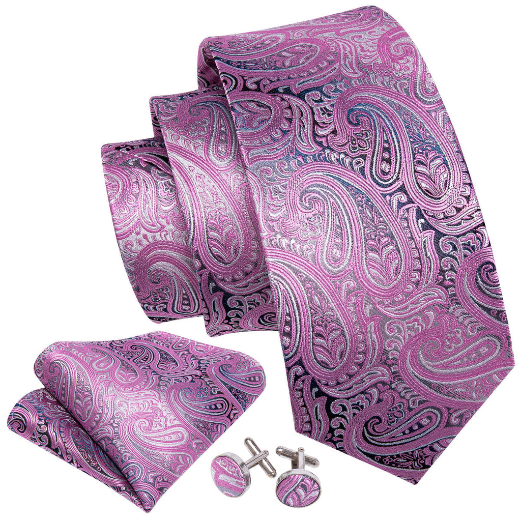 Blush Pink Paisley Silk Tie Set - GentCrest - View 2