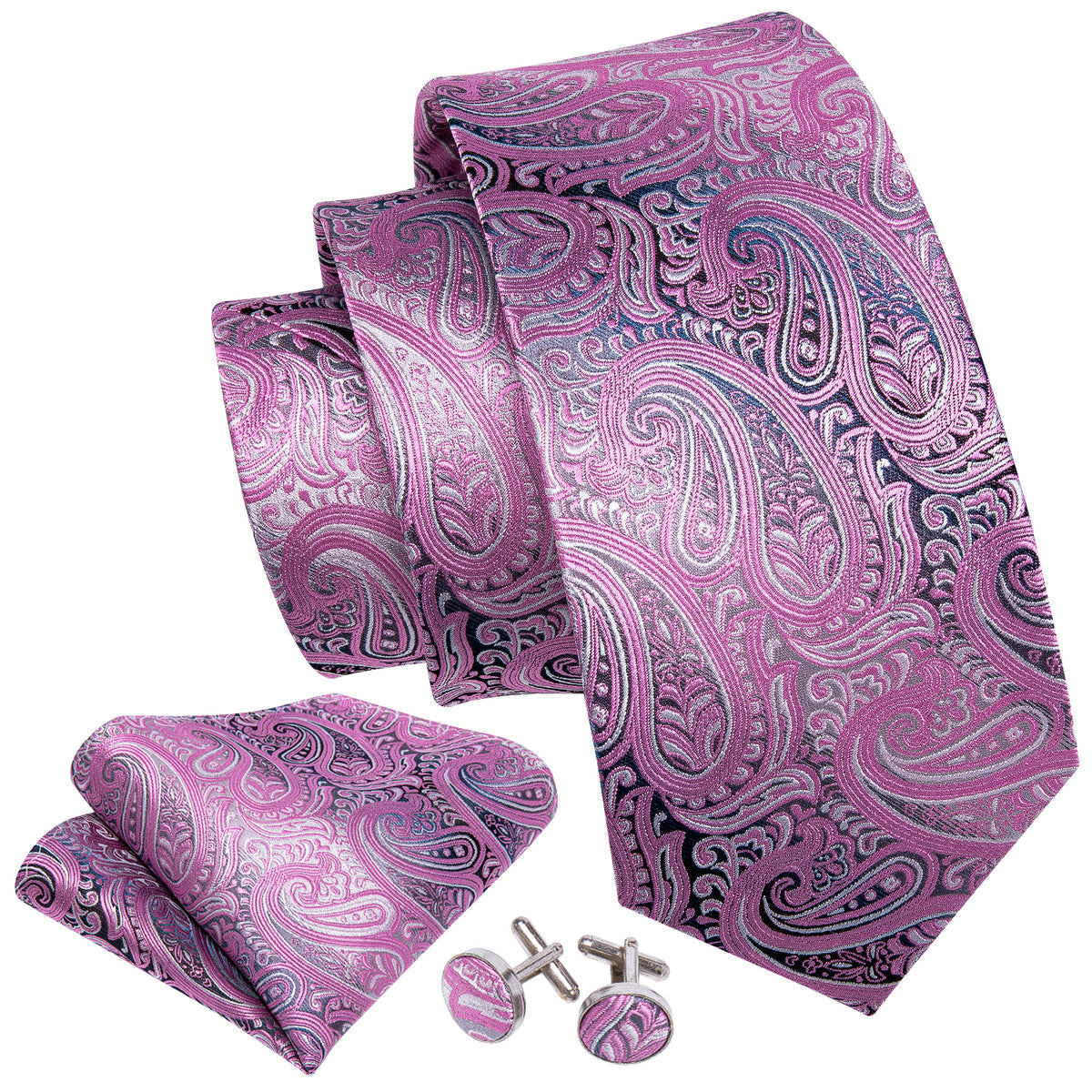 Blush Pink Paisley Silk Tie Set - GentCrest - View 2