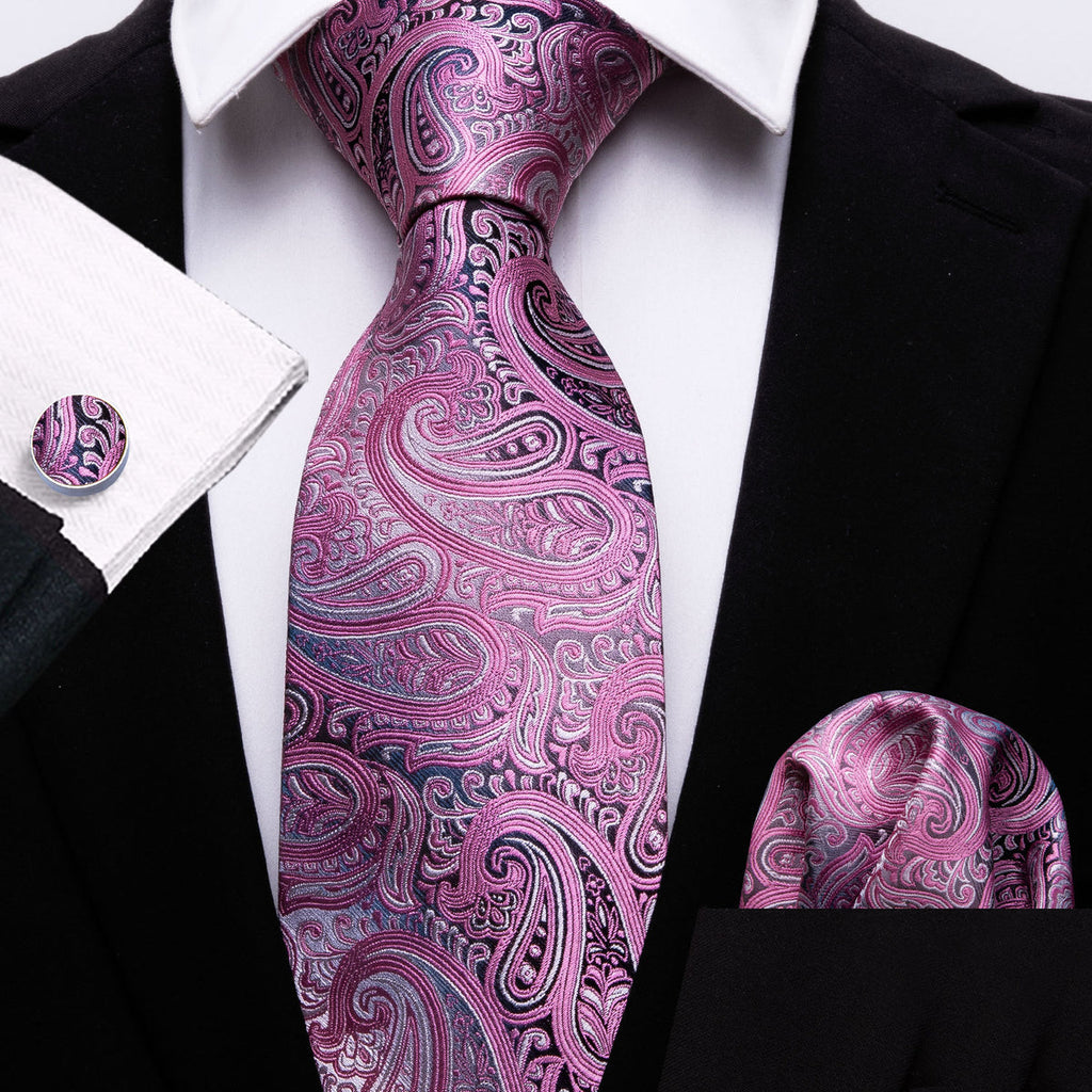 Blush Pink Paisley Silk Tie Set - GentCrest