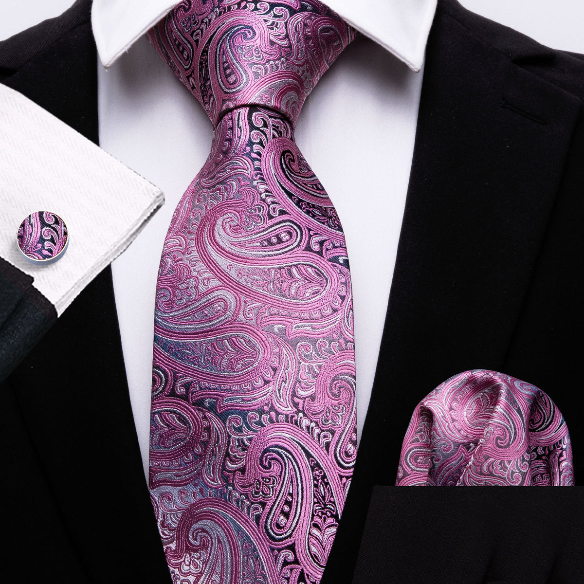 Blush Pink Paisley Silk Tie Set - GentCrest