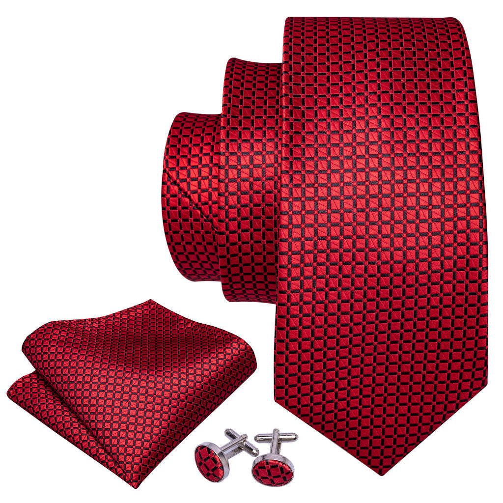 Red Plaid Silk Tie Set - GentCrest - View 4