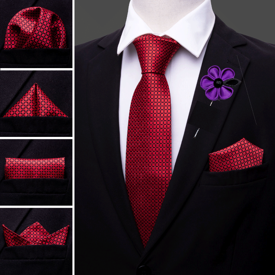 Red Plaid Silk Tie Set - GentCrest - View 2