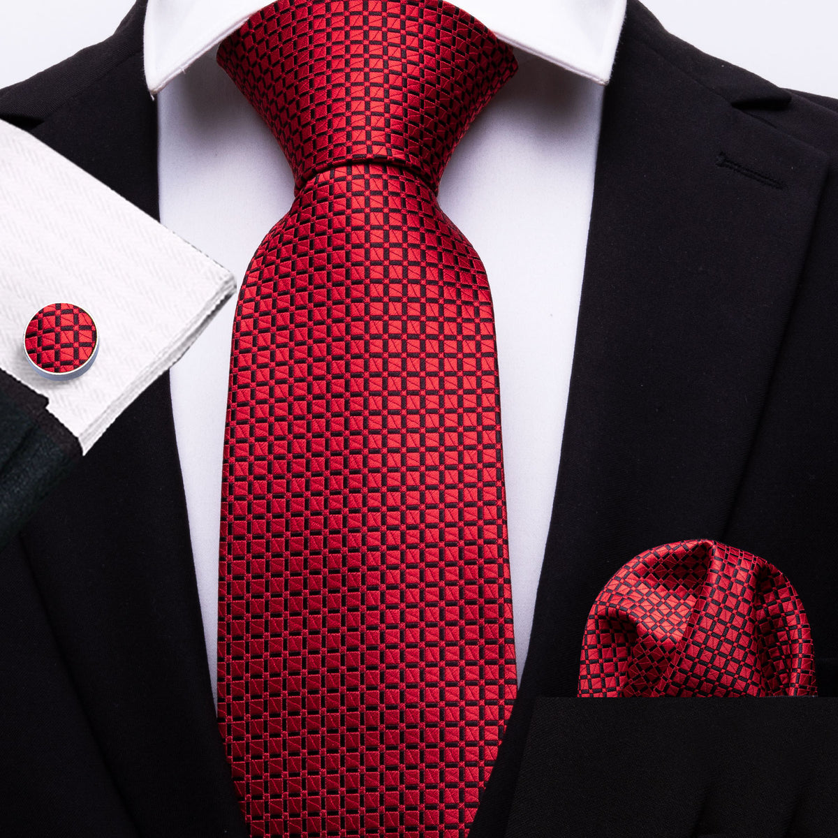 Red Plaid Silk Tie Set - GentCrest