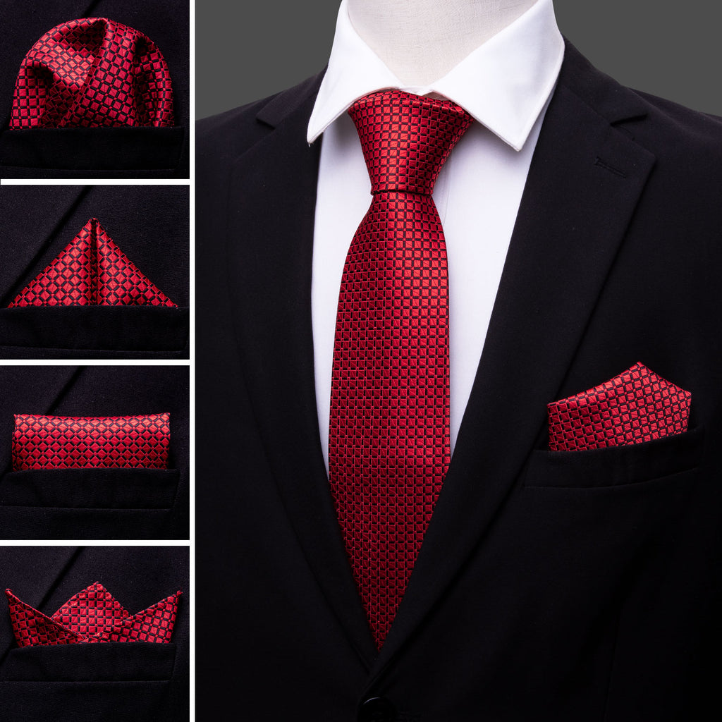Red Plaid Silk Tie Set - GentCrest - View 3