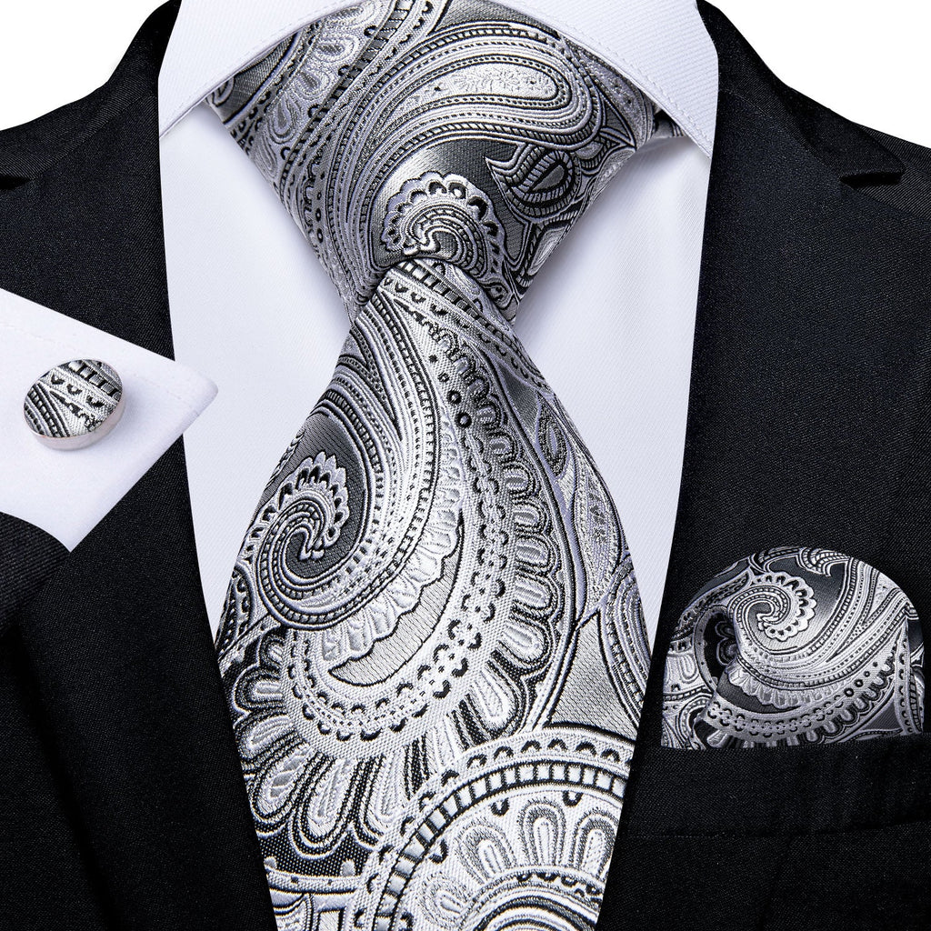 GentCrest White Paisley Tie Hanky Cufflinks Set - Image 1