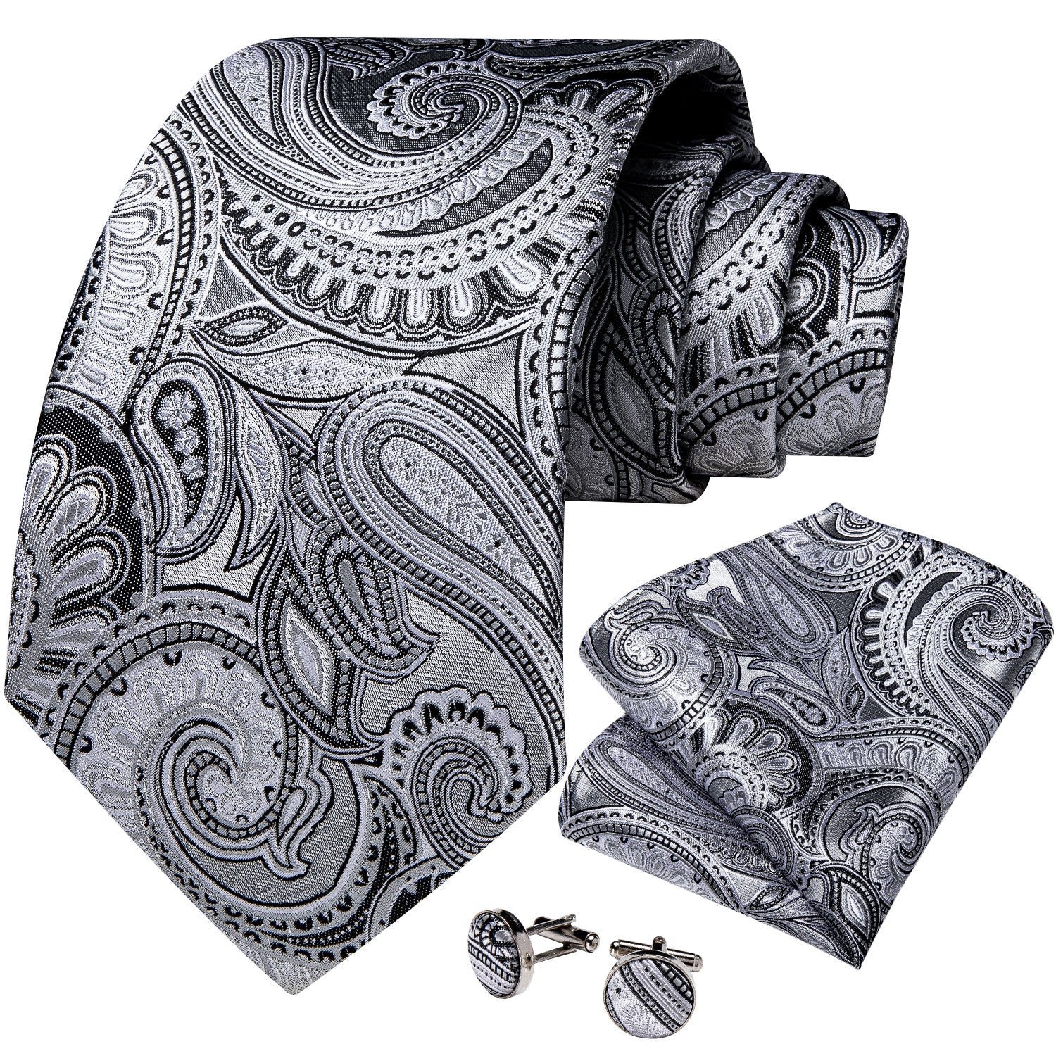 GentCrest White Paisley Tie Hanky Cufflinks Set - Image 2