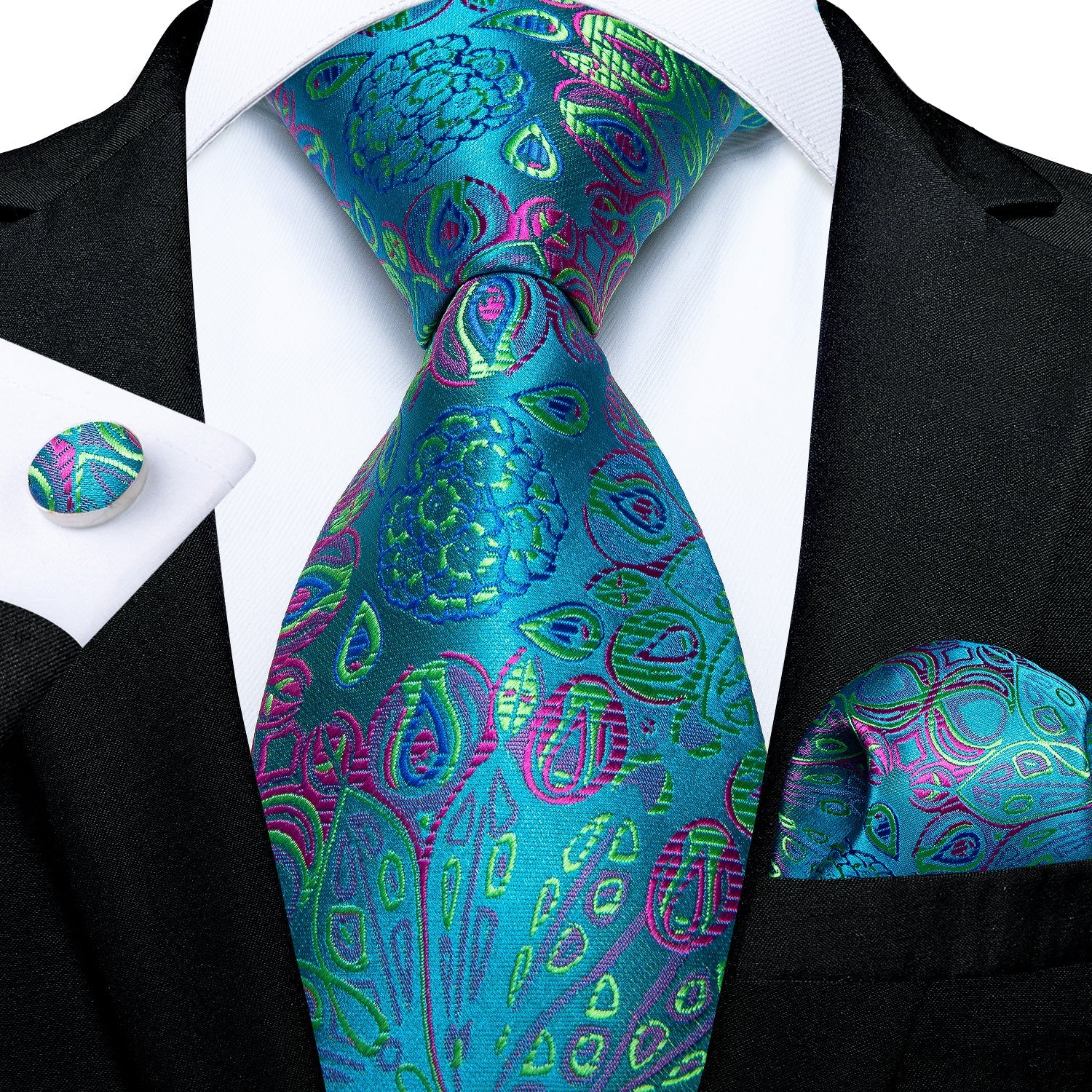 GentCrest Blue Paisley Tie Hanky Cufflinks Set - Image 1