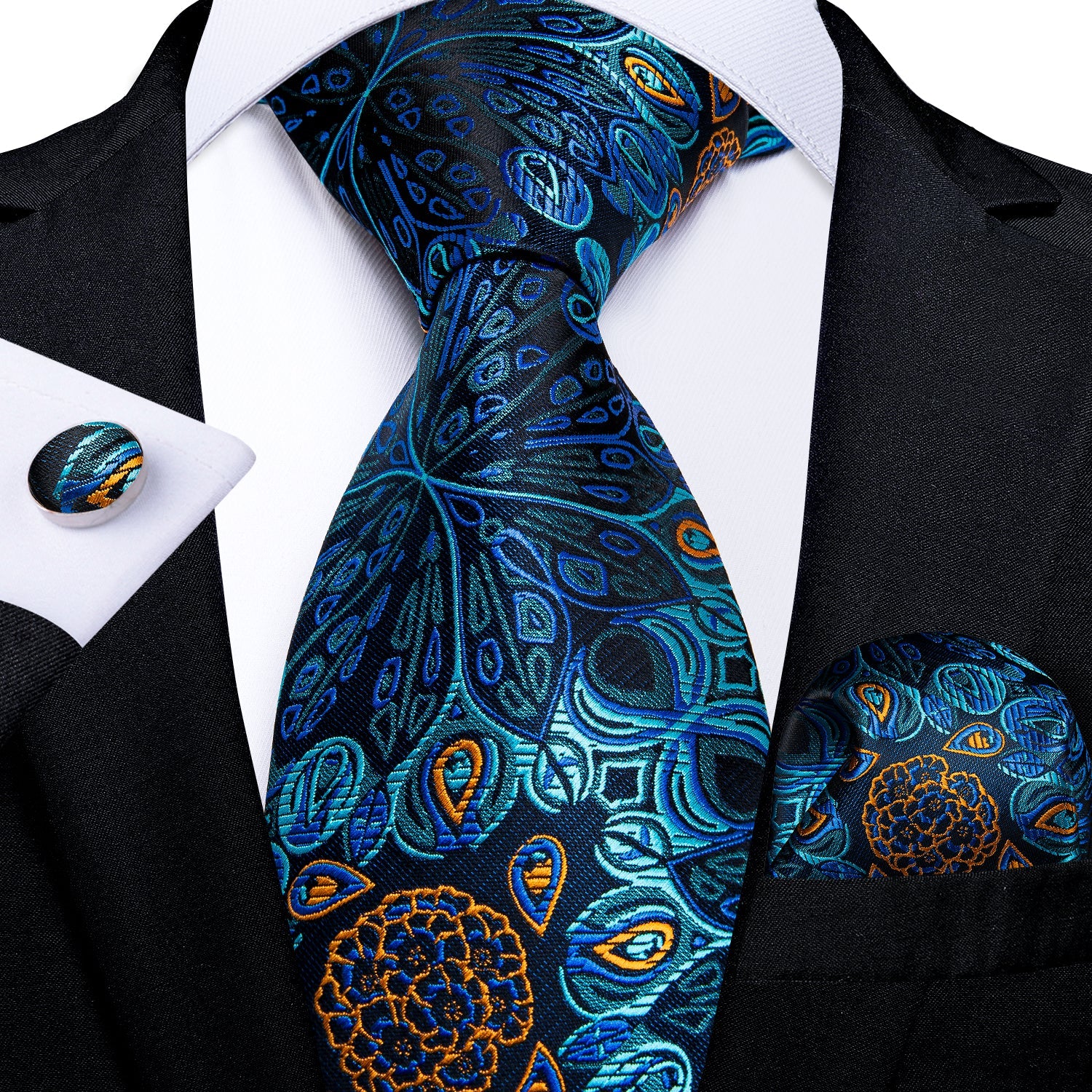 GentCrest Blue Floral Tie Hanky Cufflinks Set - Image 1