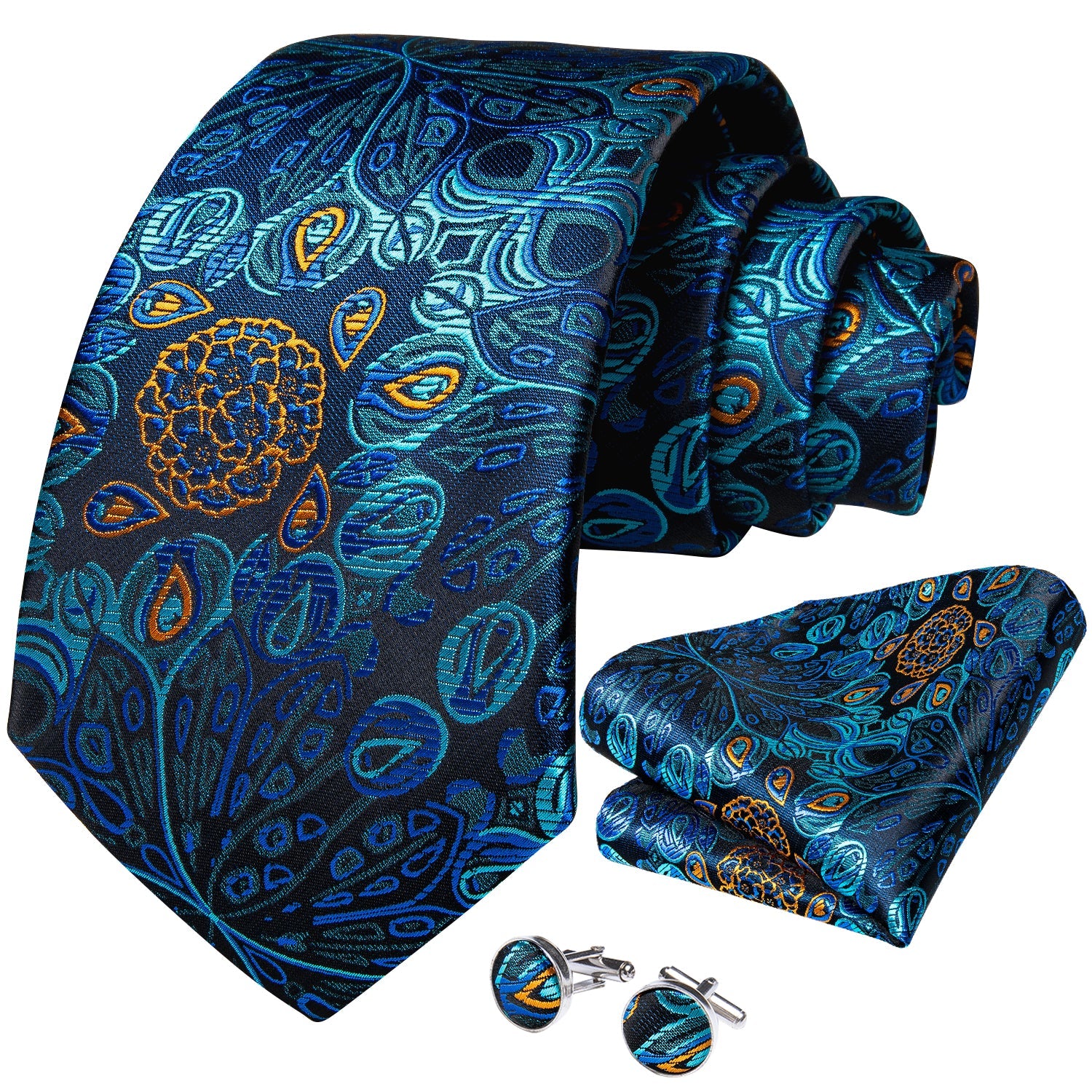 GentCrest Blue Floral Tie Hanky Cufflinks Set - Image 2