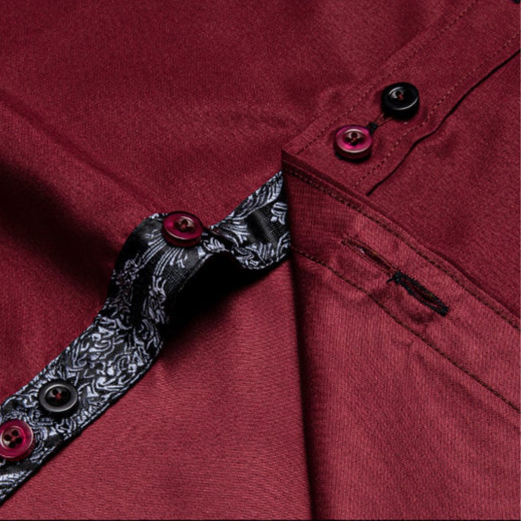 Burgundy With Black Paisley Accent Dress Shirt - GentCrest - View 6