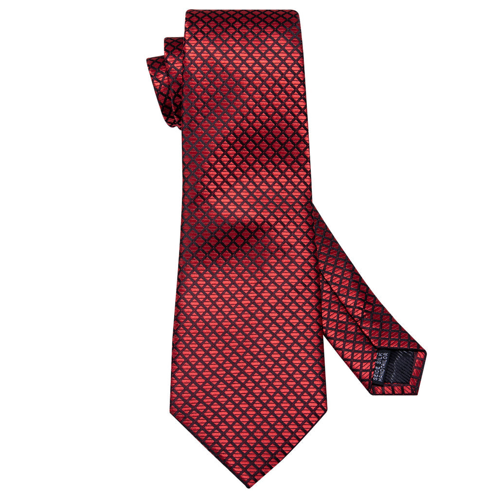 Red Black Plaid Silk Tie Set - GentCrest - View 5