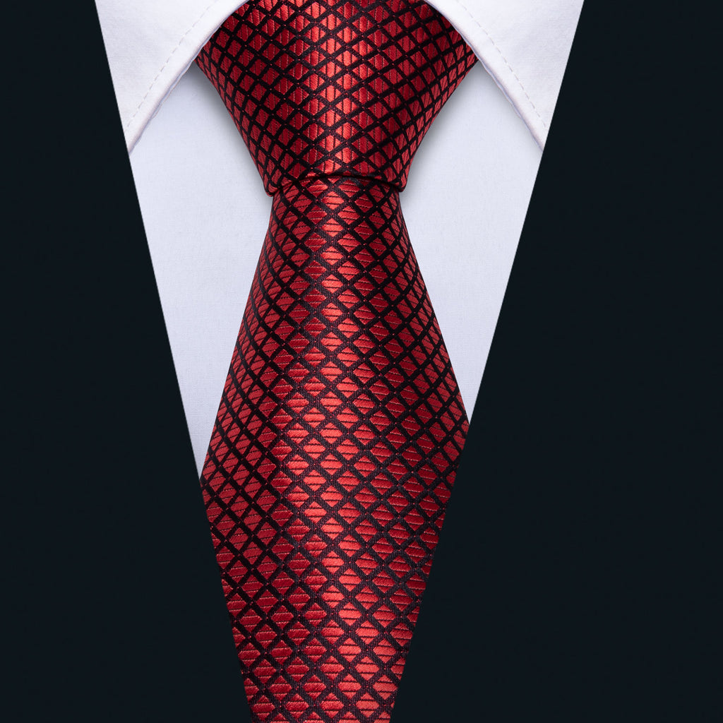 Red Black Plaid Silk Tie Set - GentCrest - View 2