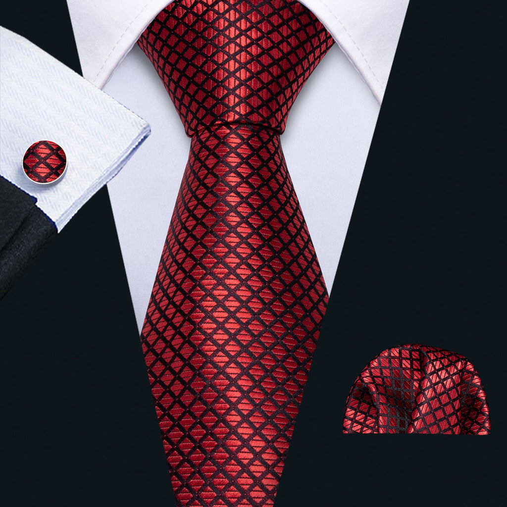 Red Black Plaid Silk Tie Set - GentCrest