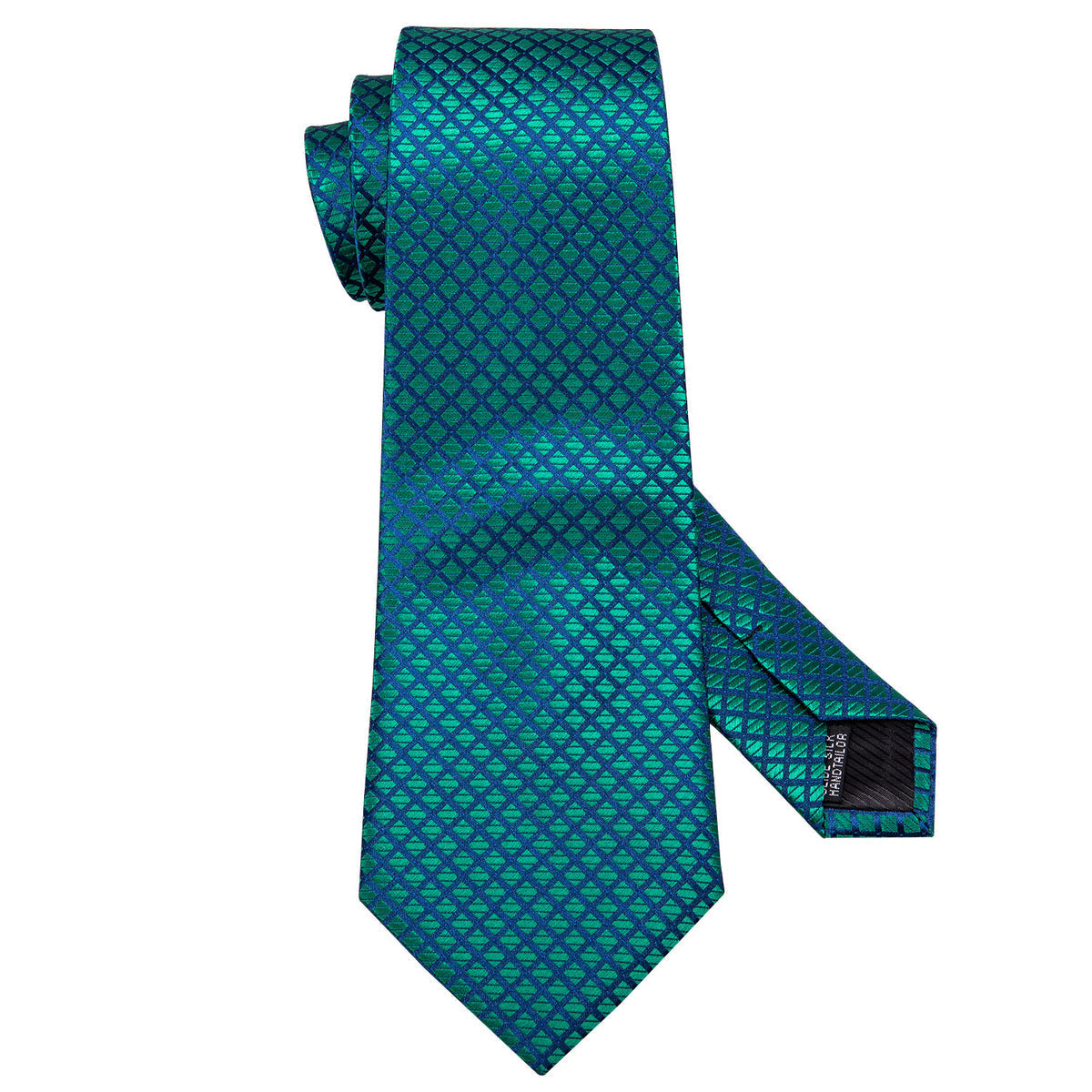 Checkered Teal Blue Plaid Silk Tie Set - GentCrest - View 4
