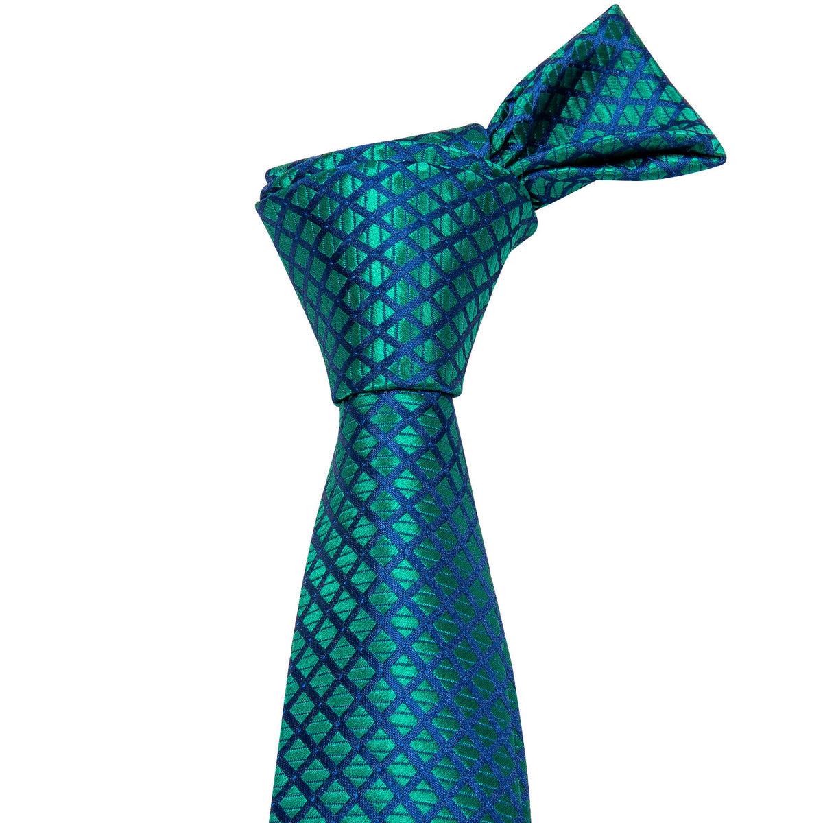 Checkered Teal Blue Plaid Silk Tie Set - GentCrest - View 5