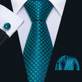 Checkered Teal Blue Plaid Silk Tie Set - GentCrest
