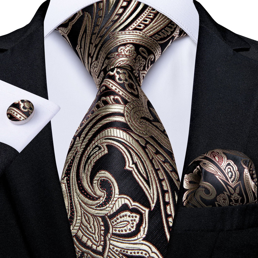 GentCrest Brown Paisley Tie Hanky Cufflinks Set - Image 1
