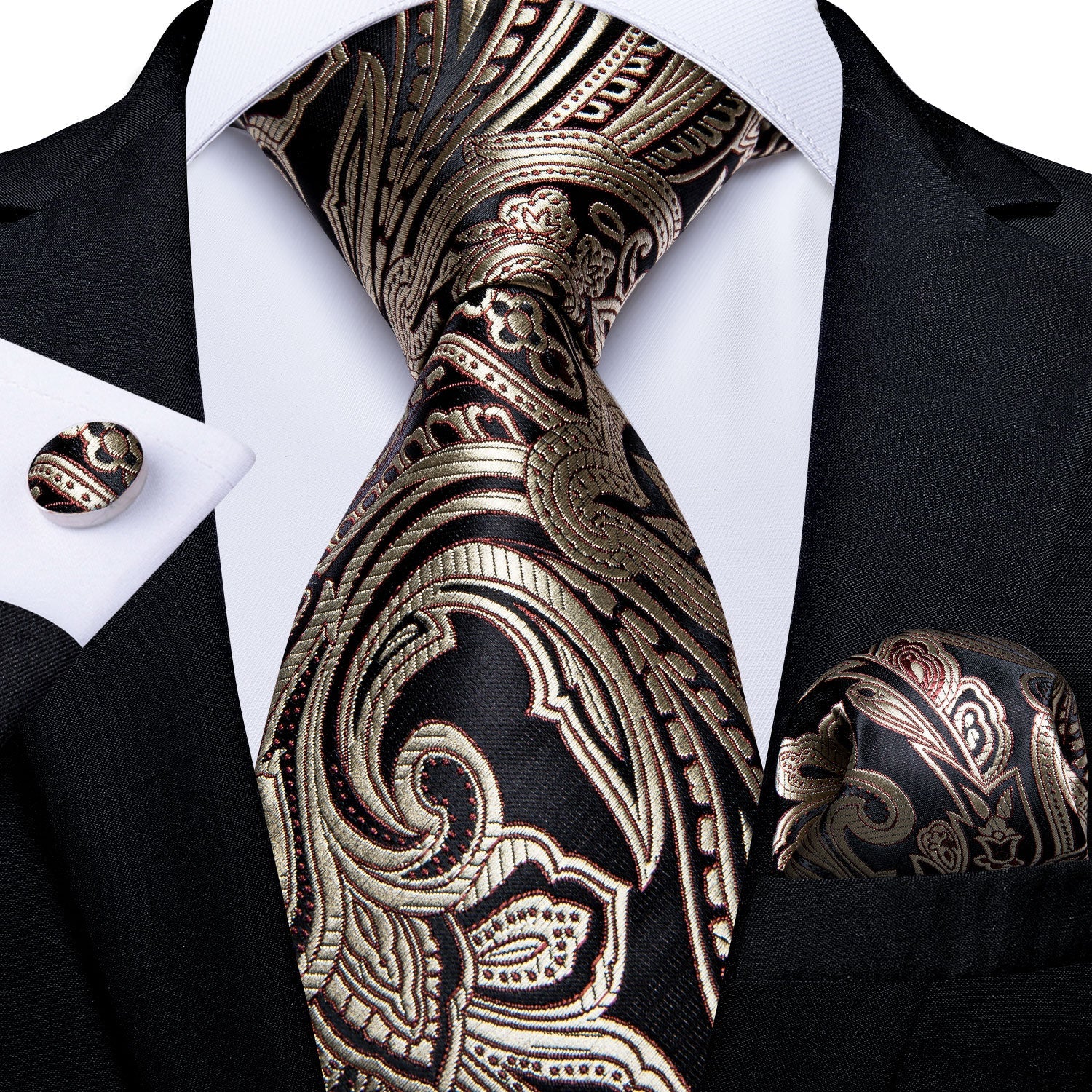 GentCrest Brown Paisley Tie Hanky Cufflinks Set - Image 1