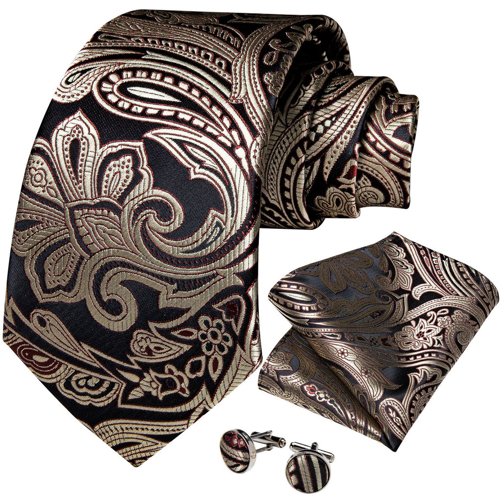 GentCrest Brown Paisley Tie Hanky Cufflinks Set - Image 2