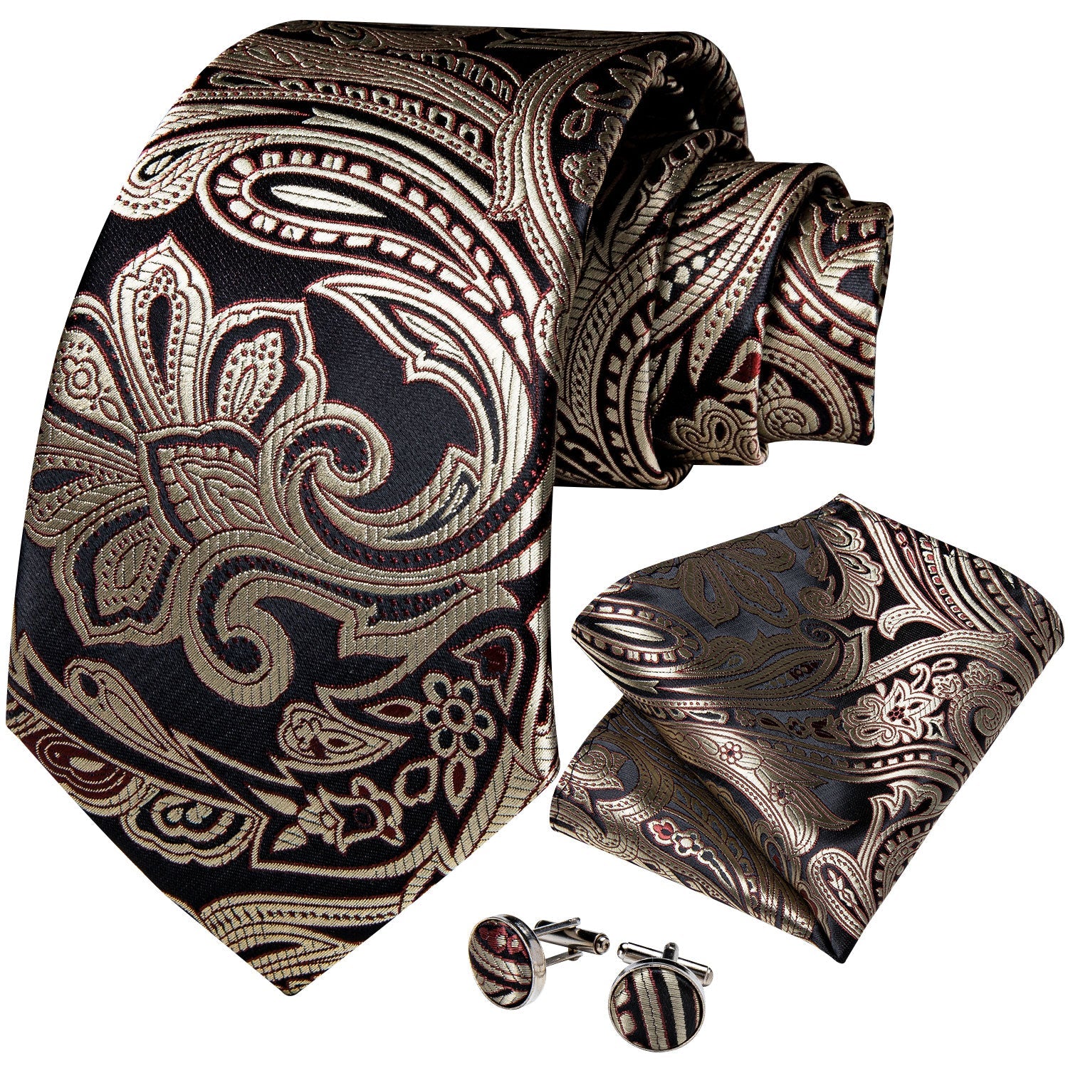 GentCrest Brown Paisley Tie Hanky Cufflinks Set - Image 2