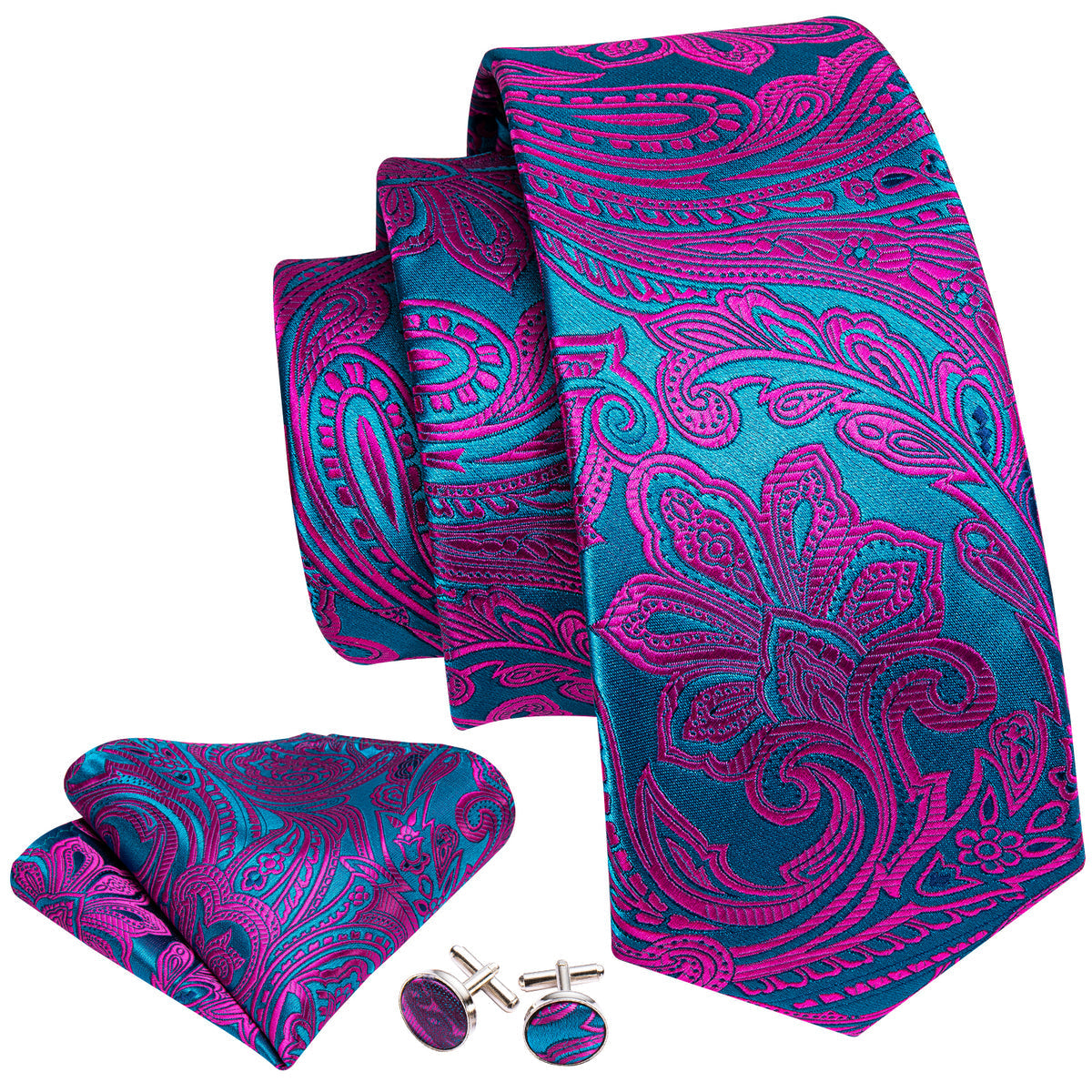 Red Blue Paisley Silk Tie Set - GentCrest - View 2