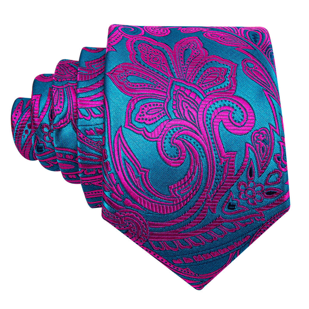 Red Blue Paisley Silk Tie Set - GentCrest - View 3