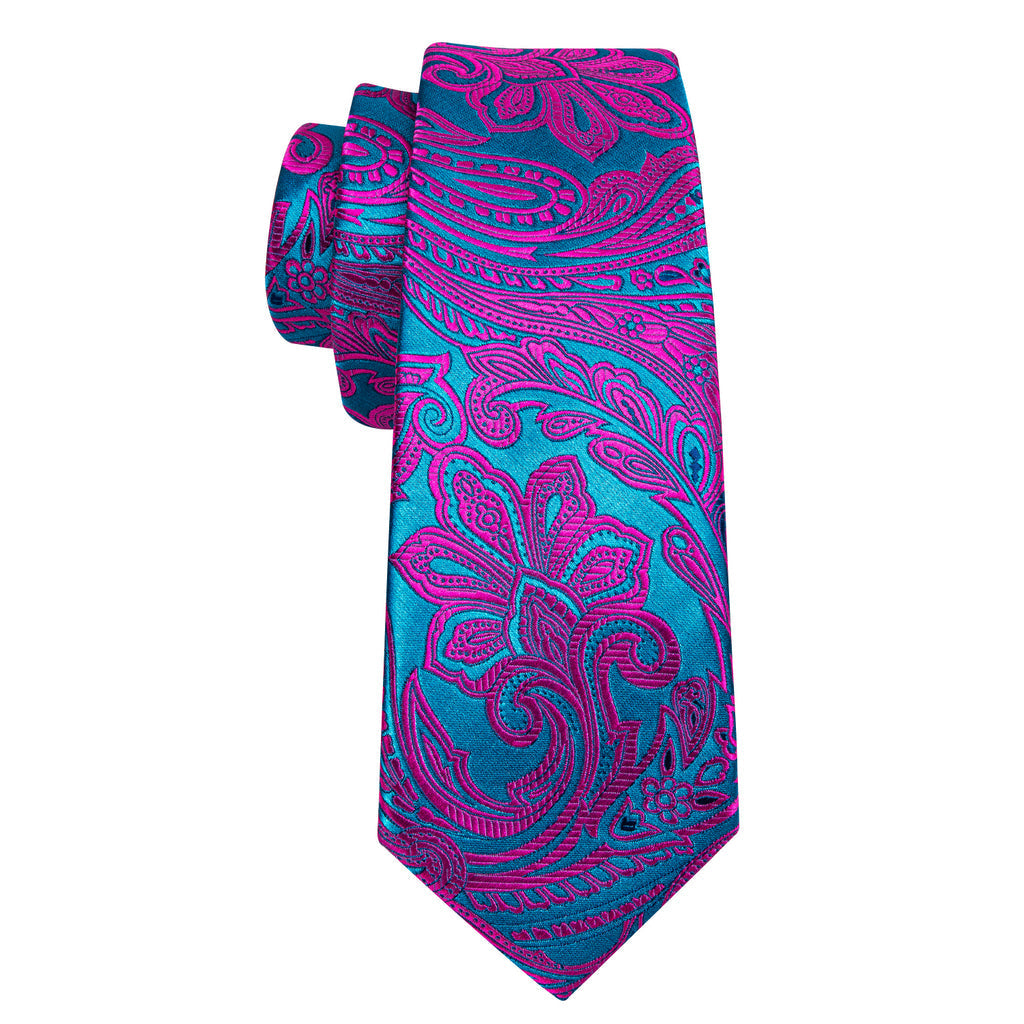 Red Blue Paisley Silk Tie Set - GentCrest - View 4