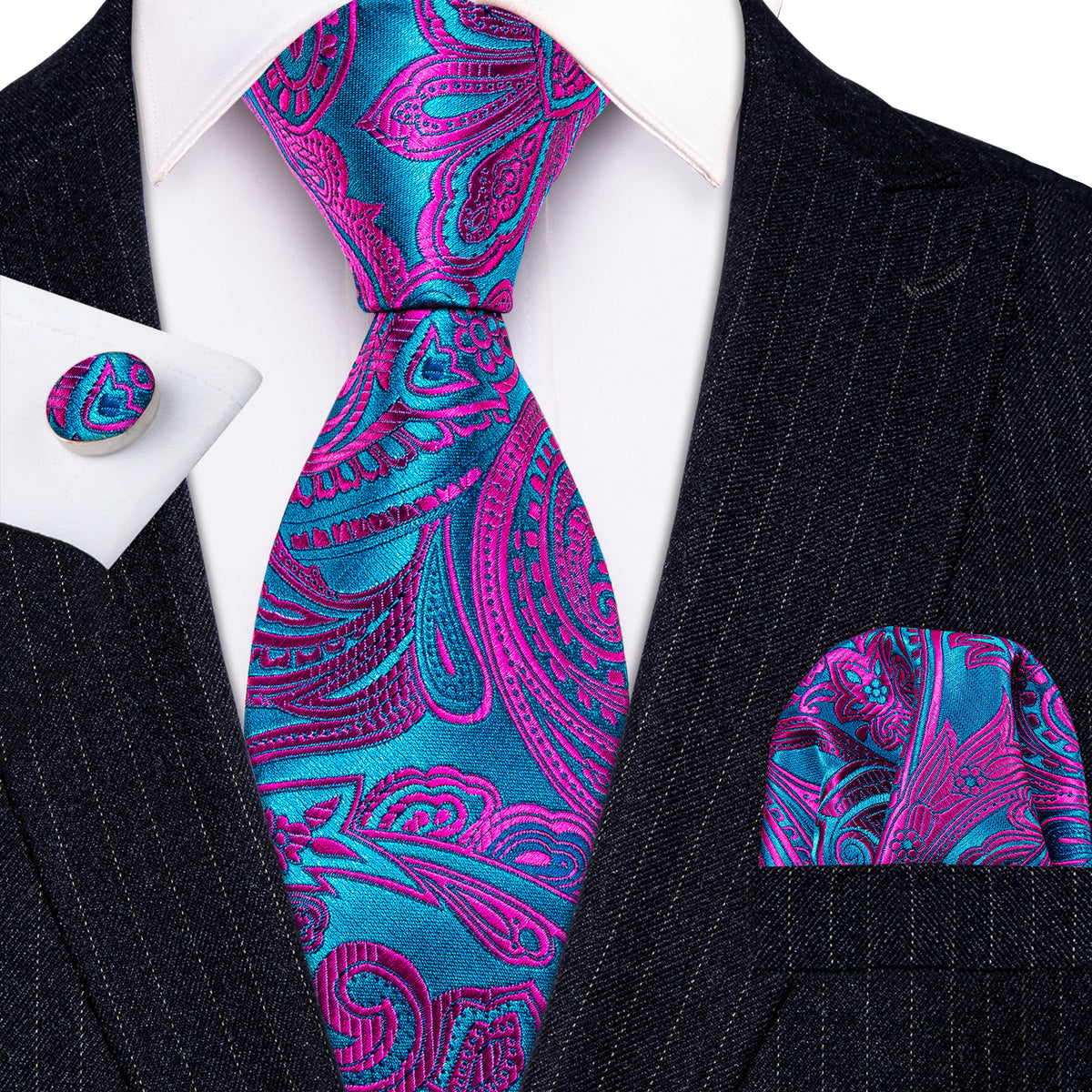 Red Blue Paisley Silk Tie Set - GentCrest
