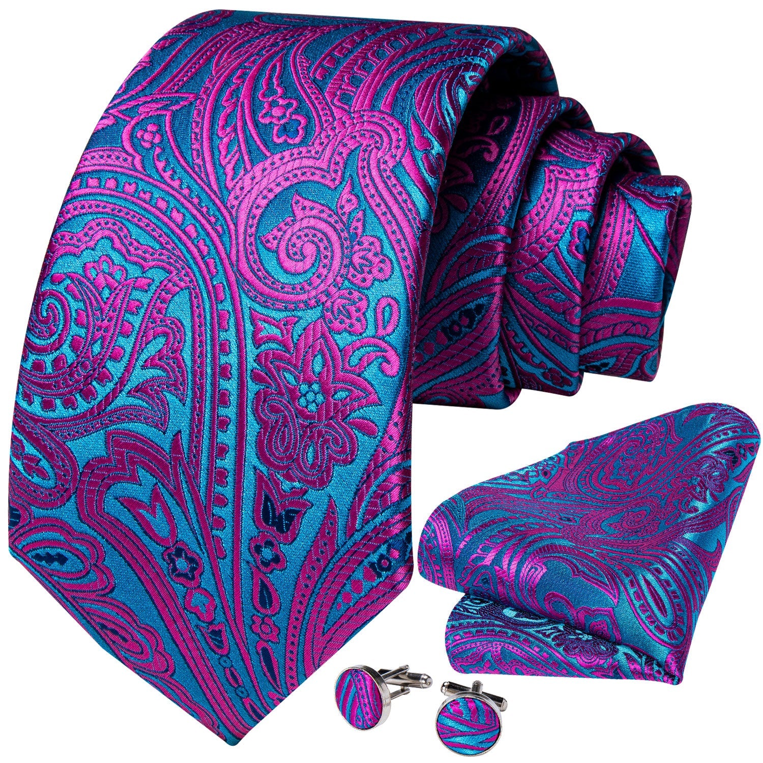 GentCrest Blue Paisley Tie Hanky Cufflinks Set - Image 2