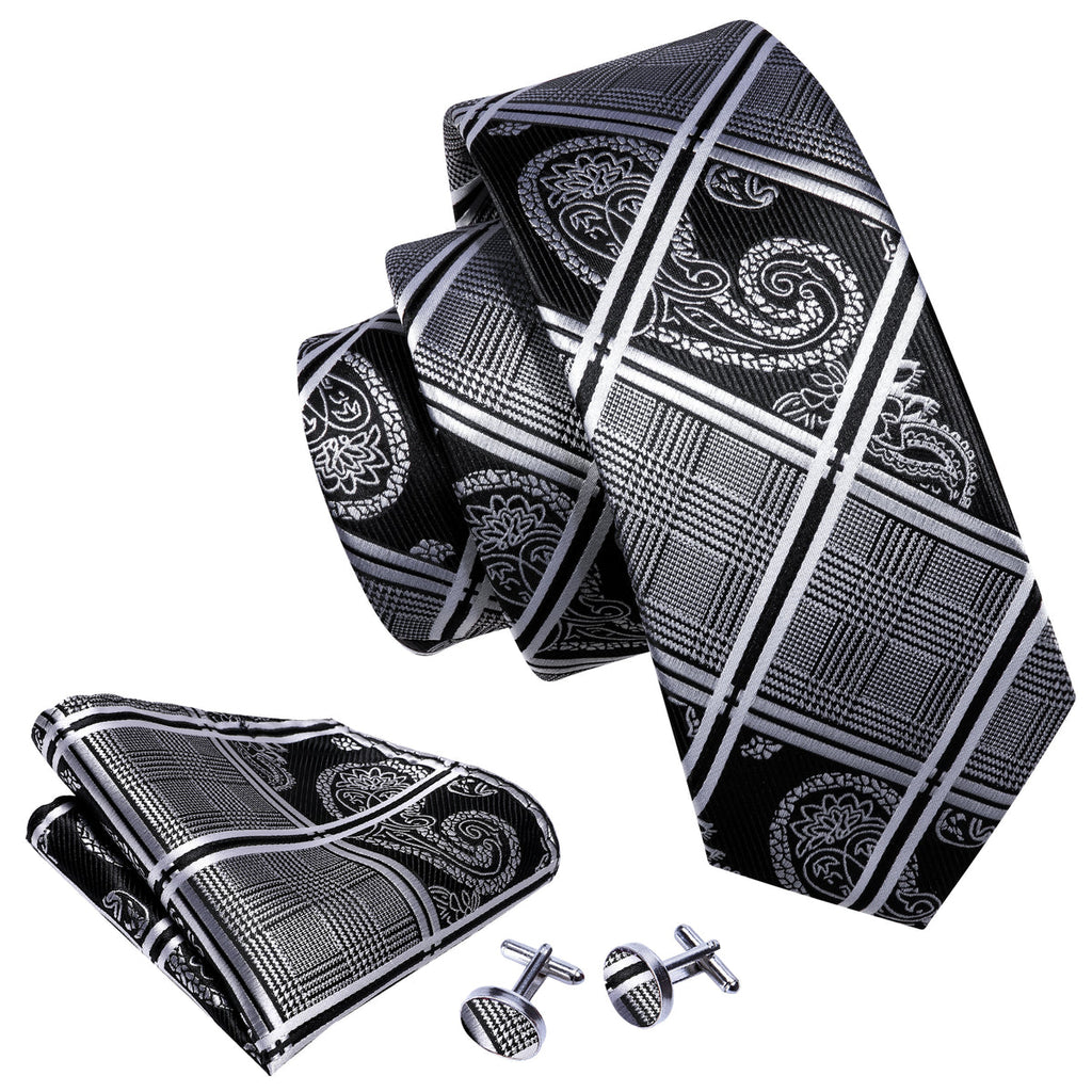Black and Gray Plaid Silk Tie Set - GentCrest - View 2