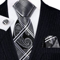 Black and Gray Plaid Silk Tie Set - GentCrest