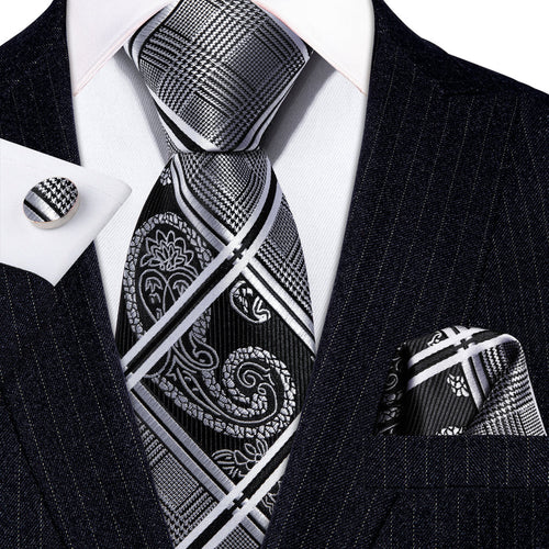 Black and Gray Plaid Silk Tie Set - GentCrest