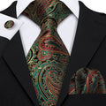 Olive Green & Bronze Paisley Silk Tie Set - GentCrest
