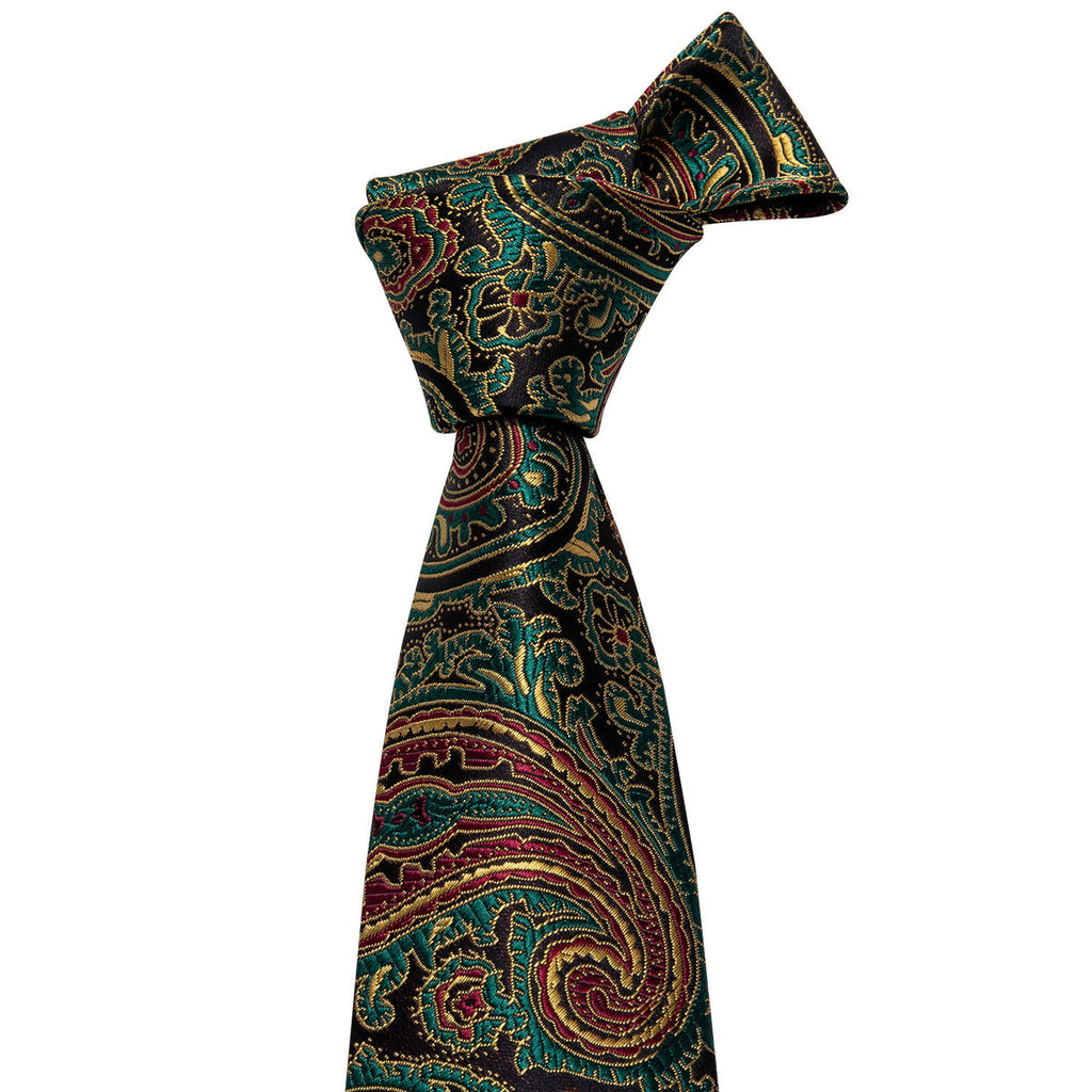 Olive Green & Bronze Paisley Silk Tie Set - GentCrest - View 3