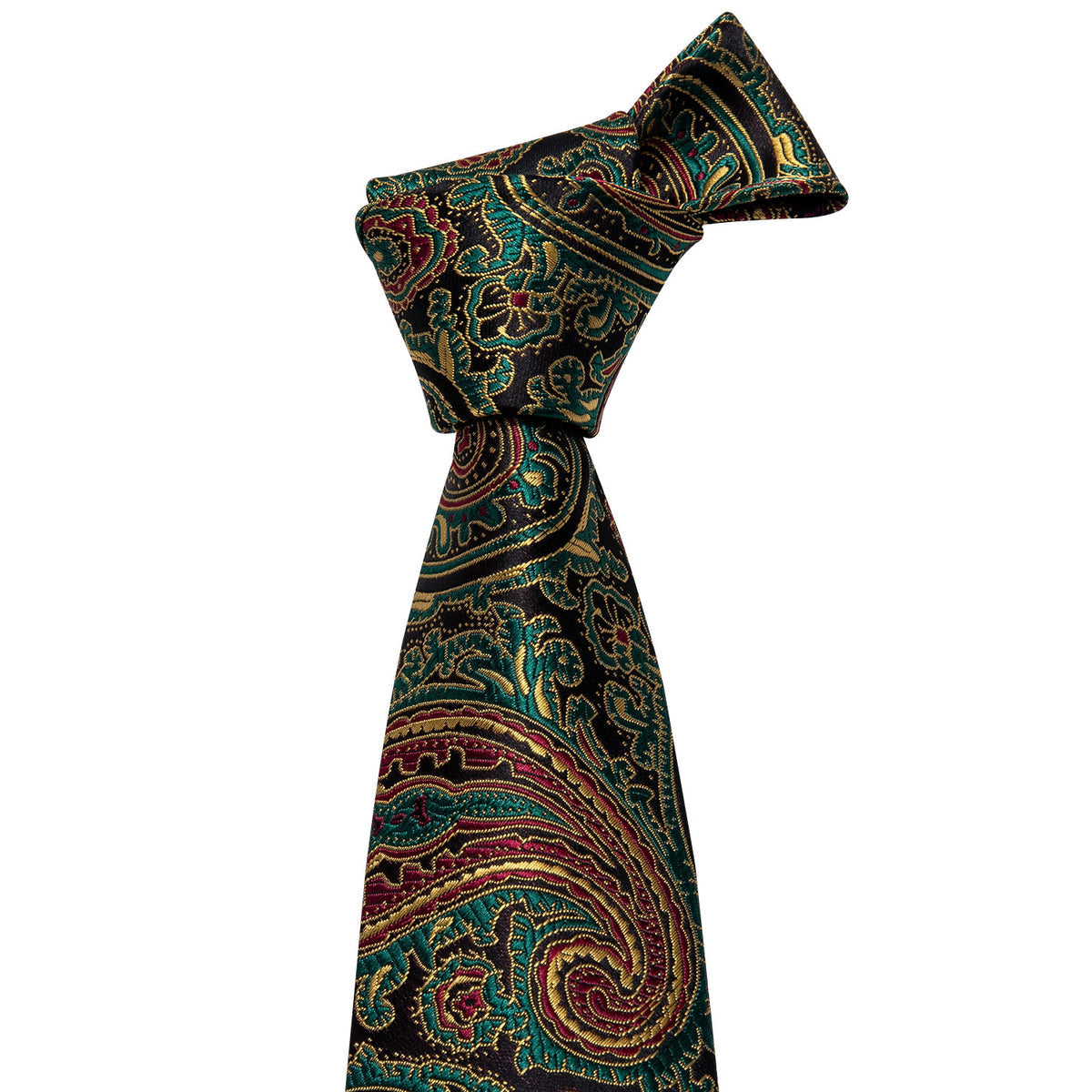 Olive Green & Bronze Paisley Silk Tie Set - GentCrest - View 3