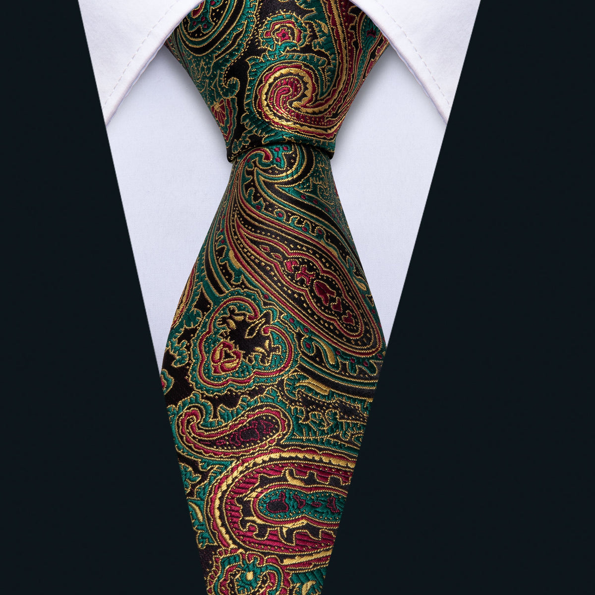 Olive Green & Bronze Paisley Silk Tie Set - GentCrest - View 5